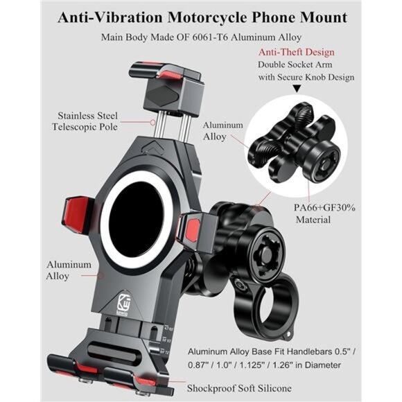 Aluminum Alloy Motorcycle Phone Mount with Vibration Dampener - Picture 2 of 7